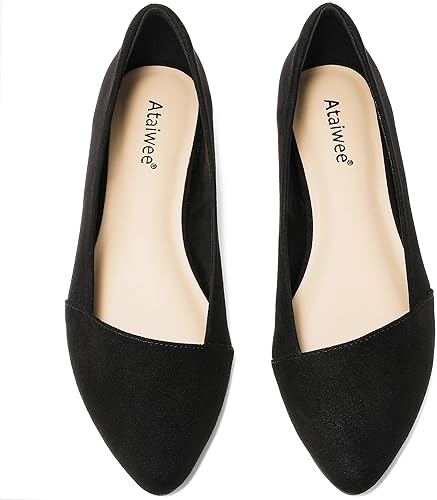 Photo 1 of 10 Women's Ataiwee Women's Wide Width Flat Shoes, Classic Dressy Pointed Suede Cozy Slip on Soft Ballet Flats
