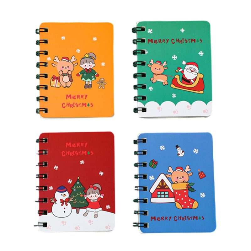 Photo 1 of 4Pcs Small Christmas Notebooks Twin-coil Binding Mini Notebook Small Writing Pad For Student Girl And Boy Christmas Gift Christmas Notebooks For Kids Christmas Notebook Christmas Notebook Journal