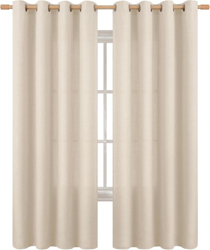 Photo 1 of Faux Linen Curtains for Living Room 84 Inch Length 2 Panels Set, Burlap Textured Thick Long Curtains Light Filtering Privacy Window Drapes with Grommet, 52 Inch Wide Each Panel, Light Beige