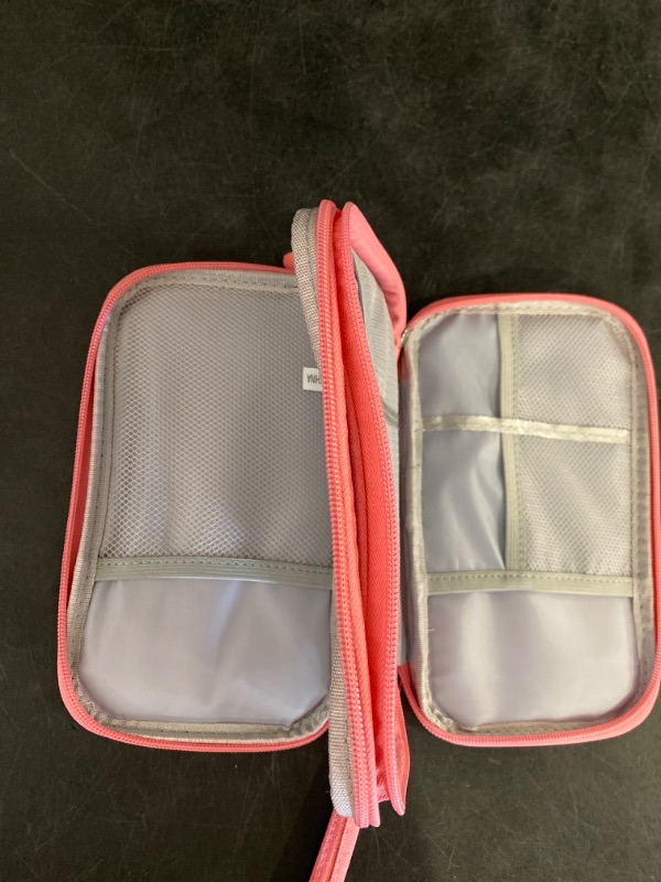 Photo 2 of  Electronic Organizer, Travel Bag, Pouch, Carry Case Portable Waterproof Double Layers for Cable, Cord, Charger, Phone, Earphone Pink