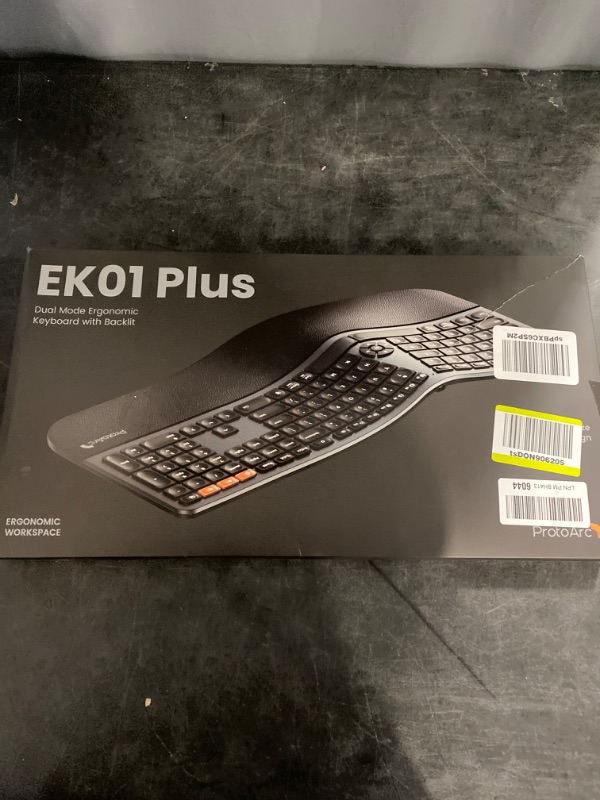 Photo 3 of ProtoArc Backlit Wireless Ergonomic Keyboard, EK01 Plus Full Size Ergo Keyboard with Wrist Rest, Split Design, USB-C Charging, Bluetooth and USB, Natural Typing Compatible with Windows/Mac/Android