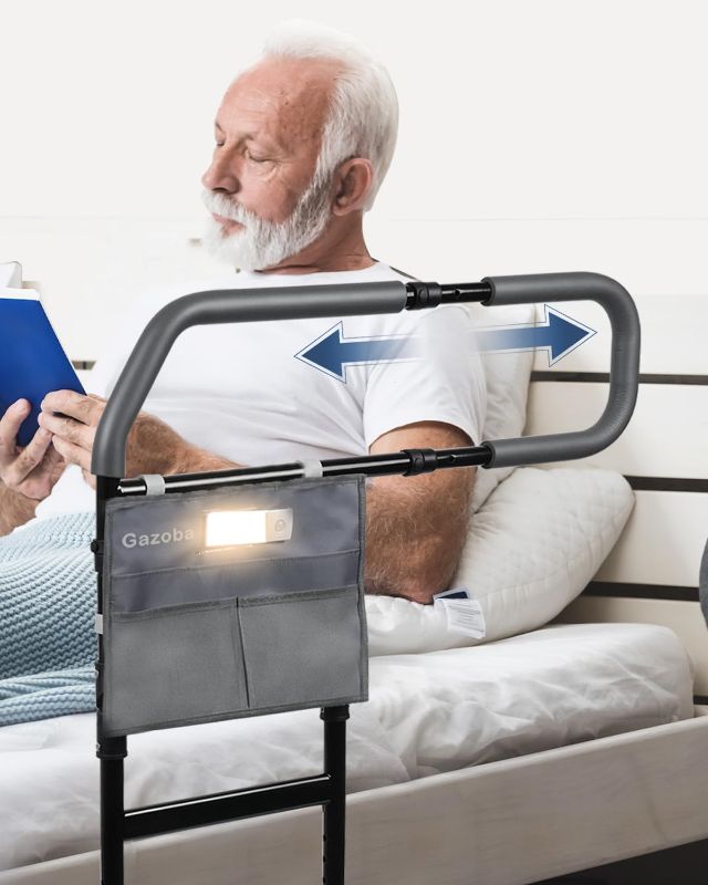 Photo 1 of Bed Rails for Elderly Adults Safety - with Motion Light, Bed Assist Rails for Seniors, Foldable Bed Rail with Support Legs, Fit King, Queen, Full, Twin Bed