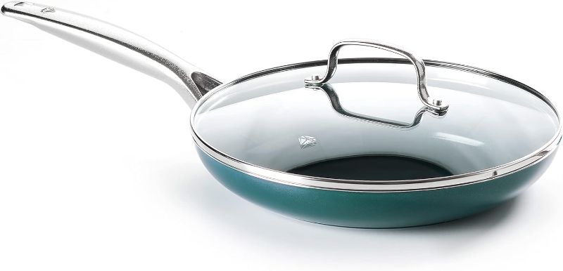 Photo 1 of Blue Diamond Cookware Diamond Infused Ceramic Nonstick, 10" Frying Pan Skillet with Lid, PFAS-Free, Dishwasher Safe, Oven Safe, Green