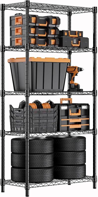 Photo 1 of MZG 1250 lbs Storage Shelving Utility Shelving Unit 5-Tier Utility Shelving Unit Steel Organizer Wire Rack for Home,Kitchen,Office (13.7" D x 23.6" W x 62.4" H)