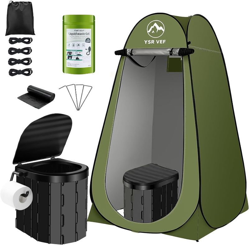 Photo 1 of Portable Toilet Kit for Adults, Camping Toilet with Pop-Up Privacy Tent and Poo Gel Toilet Bags, Washable Portable Outdoor Showers Changing Rooms