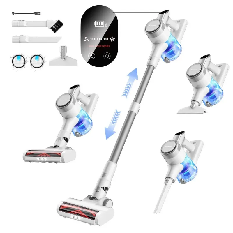 Photo 1 of Homeika Cordless Vacuum Cleaner, 300W 23KPa Powerful Suction Vacuum with LED Display, 3 Suction, 48mins Runtime, Lightweight Stick Cleaner with Sofa Brush for Hard Floor/Carpet/Pet Hair/Car, White