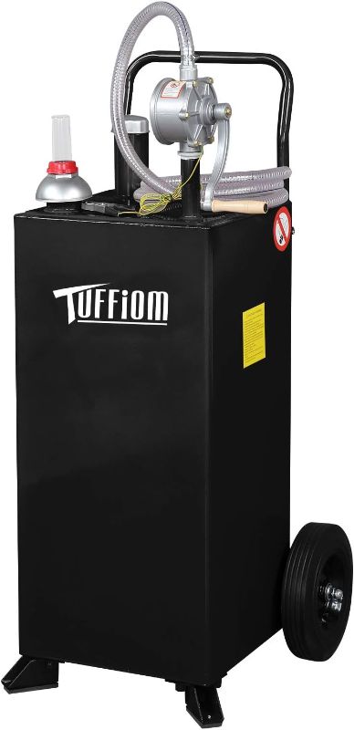 Photo 1 of TUFFIOM 30 Gallon Gas Caddy w/Wheels, Fuel Transfer Tank Gasoline Diesel Can Reversible Rotary Hand Siphon Pump, Portable Fuel Storage Tank For Automobile ATV Car Mower Tractor Boat Motorcycle(Black)