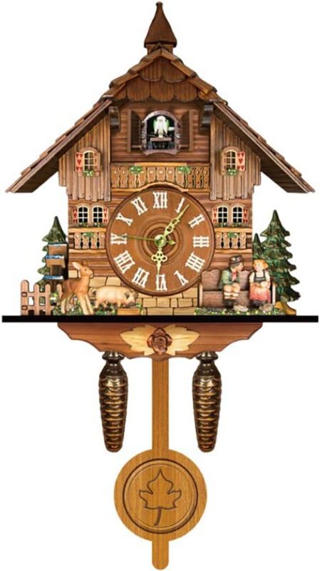 Photo 1 of Elegant, Traditional, Decorative, Wooden Painted Modern Wall Clock Cuckoo Clock Bird NowTime Hanging Clock Display Handmade Decoration Swinging Pendulum for New Room Office