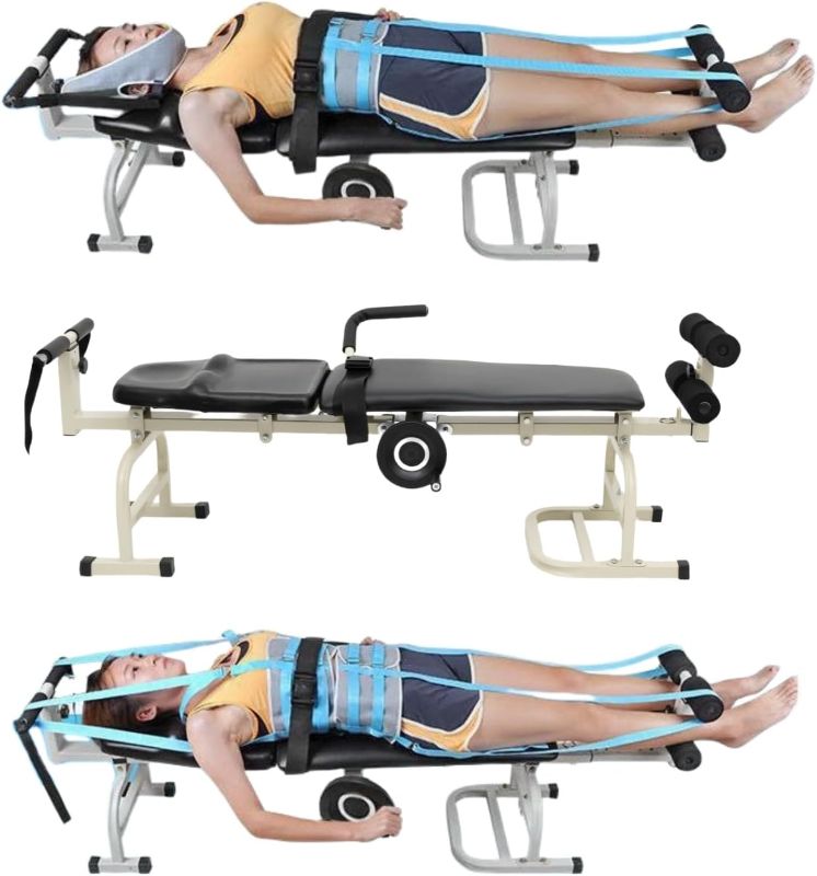 Photo 1 of Multifunctional Cervical Spine Stretcher Traction Spine Cervical Massage Traction Bed Back Stretch Bench Body Stretching Device Bench for Relieving Body Aches and Pains