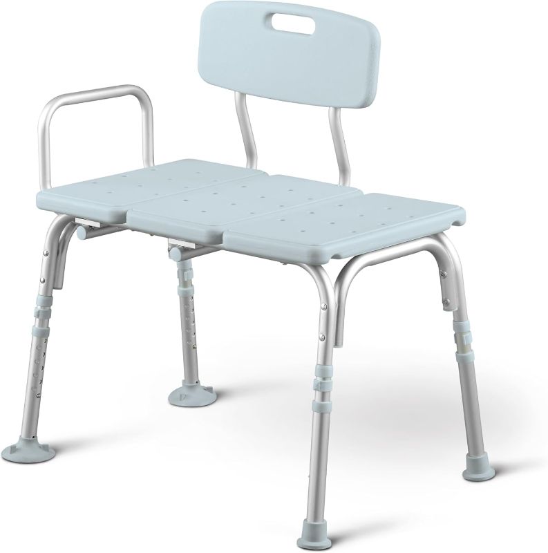 Photo 1 of Medline Tub Transfer Bench and Shower Chair with Microban Antimicrobial Protection, Adjustable Shower Bench and Bath Seat For Seniors And Elderly, 350 lb. Weight Capacity, Light Blue