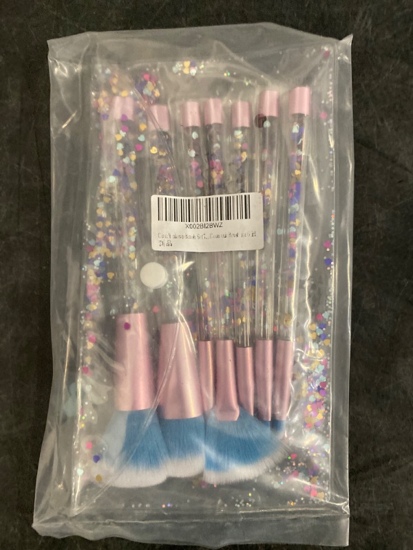 Photo 3 of Unicorn Fan Makeup Brush Set,Crystal Sparkles Blue Blush Powder Fan Lip Eye Shadow Eyebrow Eye Blender Brush in Set Of 7 x2