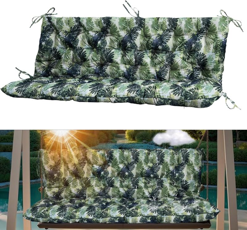 Photo 1 of 2-3 Seat Swing Replacement Cushion, Outdoor Bench Cushions with Backrest Thicken 4", Patio Furniture Garden Porch Loveseat Glider Pad Anti-Fading Waterproof (Palm Leaves, 40x70in)