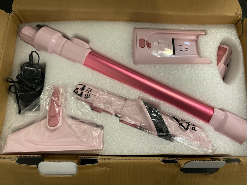 Photo 1 of Homeika Cordless Vacuum Cleaner, 300W 23KPa Powerful Suction Vacuum with LED Display, 3 Suction, 48mins Runtime, Lightweight Stick Cleaner with Sofa Brush for Hard Floor/Carpet/Pet Hair/Car, Pink