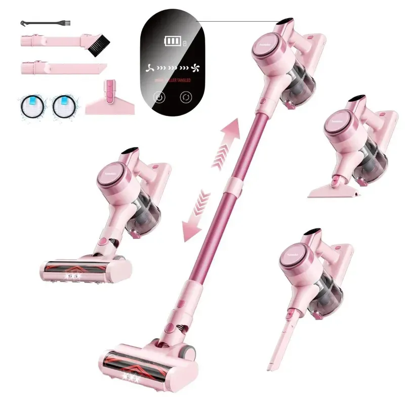 Photo 1 of Homeika Cordless Vacuum Cleaner, 300W 23KPa Powerful Suction Vacuum with LED Display, 3 Suction, 48mins Runtime, Lightweight Stick Cleaner with Sofa Brush for Hard Floor/Carpet/Pet Hair/Car, Pink