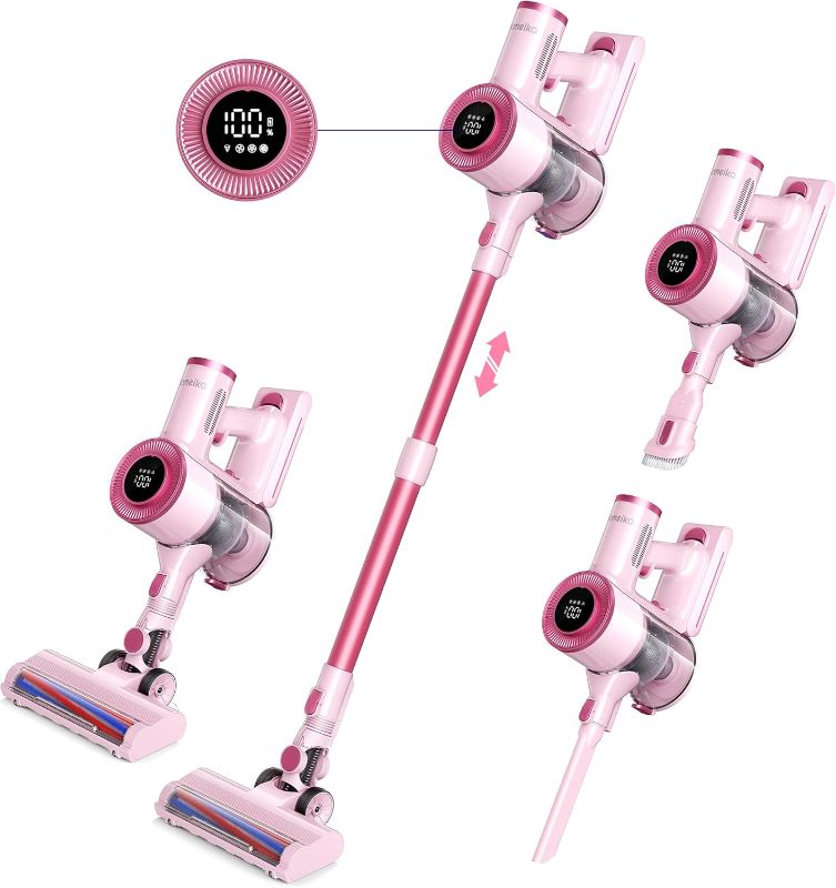 Photo 1 of Homeika- Pro Version- 28k PA Cordless Vacuum- Digital Display- 50 Min Run Time- 3 Speeds- Telescopic – 300 Watts- Brushless Motor- 8 in 1- HEPA Filter- for All Floors- Detachable Battery Pink