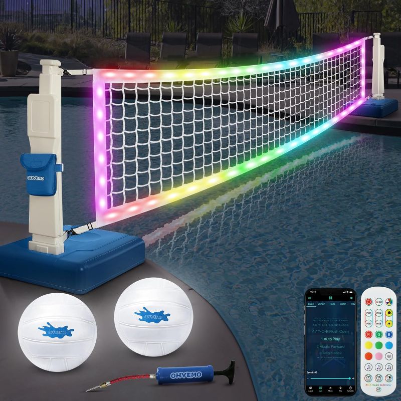 Photo 1 of LED Pool Volleyball Net Set, Light Up Pool Volleyball Game Set with LED Water Balls, App & Remote Control, Music Sync, Swimming Pool Sports Game Set for Adults Teens, Inground Pool Party Fun