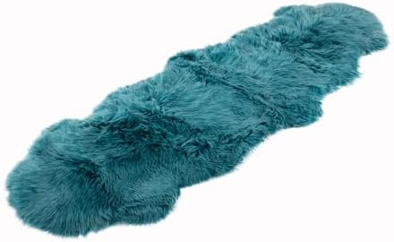 Photo 1 of 100% Genuine Long Wool Sheepskin Rug, Luxury New Zealand Sheepskin, Natural Silky Soft Lamb Skin, Thick & Fluffy, Long Runner for Bedroom & Living Area, 2X 6 ft. (Teal)