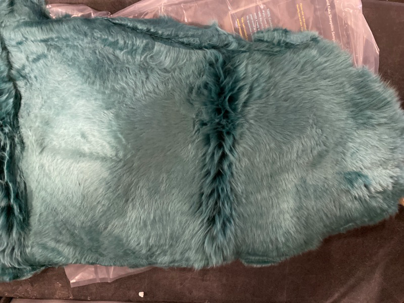 Photo 3 of 100% Genuine Long Wool Sheepskin Rug, Luxury New Zealand Sheepskin, Natural Silky Soft Lamb Skin, Thick & Fluffy, Long Runner for Bedroom & Living Area, 2X 6 ft. (Teal)