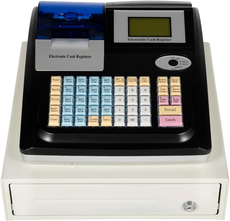 Photo 1 of Cash Register, 48 Keys Cash Management System, 36 Dept 50 Clerks, Compact Size for Small Businesses, Quick Load Thermal Printer, w/Cash and Coin Drawer, for Retail, Restaurant, Supermarket