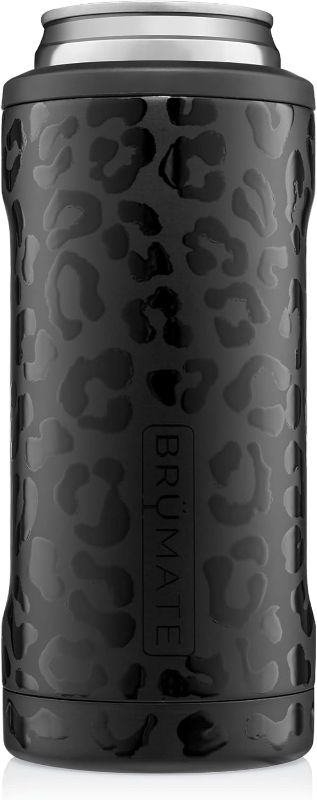 Photo 1 of 12OZ BrüMate Hopsulator Slim Can Cooler Insulated for 12oz Slim Cans | Skinny Can Insulated Stainless Steel Drink Holder for Hard Seltzer, Beer, Soda, and Energy Drinks (Onyx Leopard)