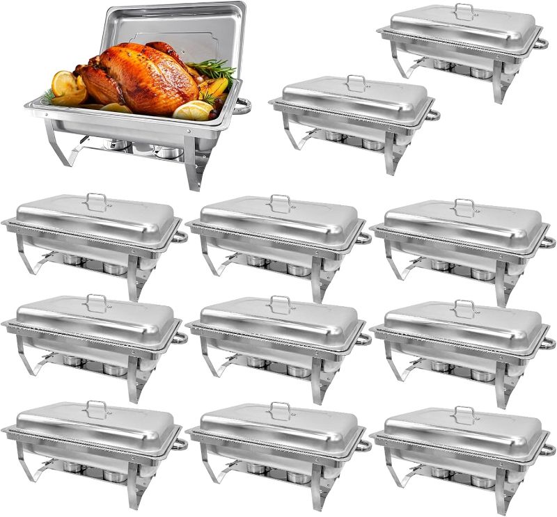 Photo 1 of 12 Pack Stainless Steel Chafing Dishes 8 Quart Full Size Chafing Dish Buffet Set Silver Rectangular Catering Chafer Warmer for Buffet Banquet Party Catering Supplies