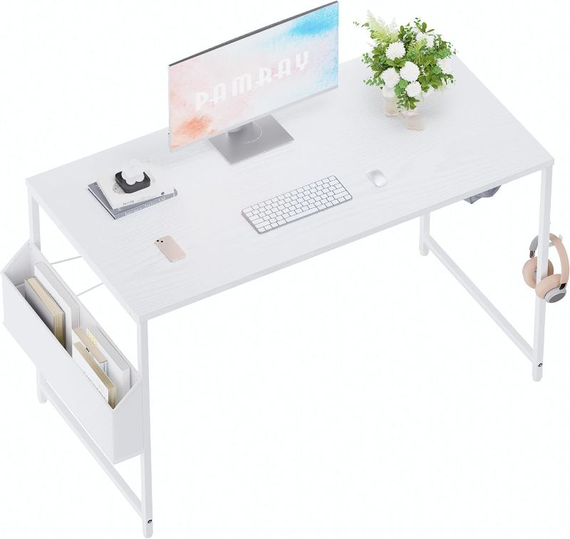 Photo 1 of 31 Inch Computer Desk for Small Spaces with Storage Bag, Home Office Work Desk with Headphone Hook, Small Office Desk Study Writing Table