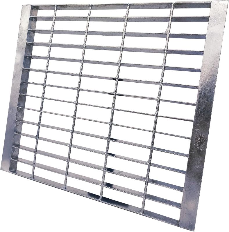 Photo 1 of Galvanized Steel Drain Grate and Frame, 23x23 Outdoor Drain Cover with Base, B125 Class Channel Grate, Durable Heavy Duty Sewer Grate, Sliver Square Drainage Grate for Concrete Floor