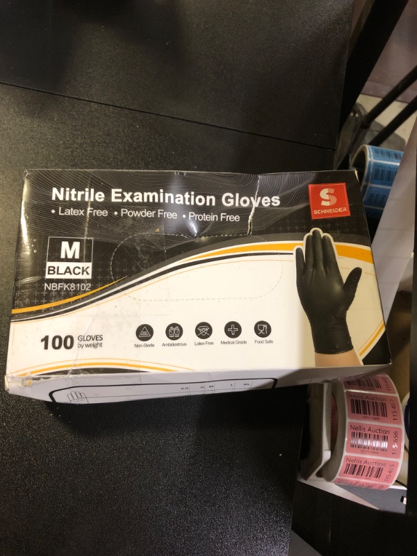 Photo 1 of 100 CT NITRILE EXAMINATION GLOVES BLACK MEDIUM