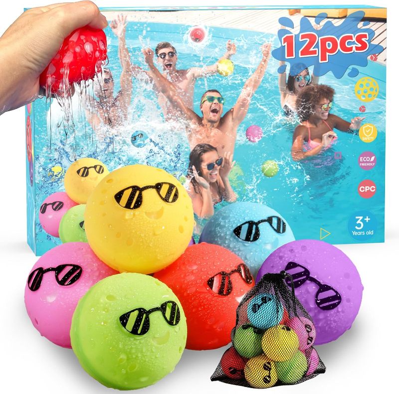 Photo 1 of 12 Pack Reusable Water Balloons for Kids Beach Toys Water Toys Pool Toys for Kids Ages 4-8/8-12 Boy Girls Toddlers Summer Toys Bulk Outdoor Activities Quick Fill Swimming Party Supplies
