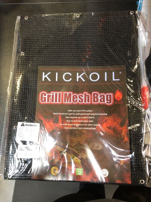 Photo 2 of BBQ Mesh Grilling Bags Set 2 XL+Grill Brush Grill Accessories Tools Reusable Non-Stick Grill Bag for Charcoal Gas Electric Smokers Grillers Camper Heat Resistant Barbecue Vegetables Grilling Pouches XL(15.8''x 11.8'') 2 Mesh Grill Bags+1Brush