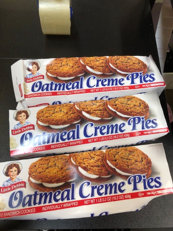 Photo 2 of 3 PCK Little Debbie Oatmeal Crème Pies, 12 Individually Wrapped Sandwich Cookies, 16.2 OZ Box EXP AUG 13 2024