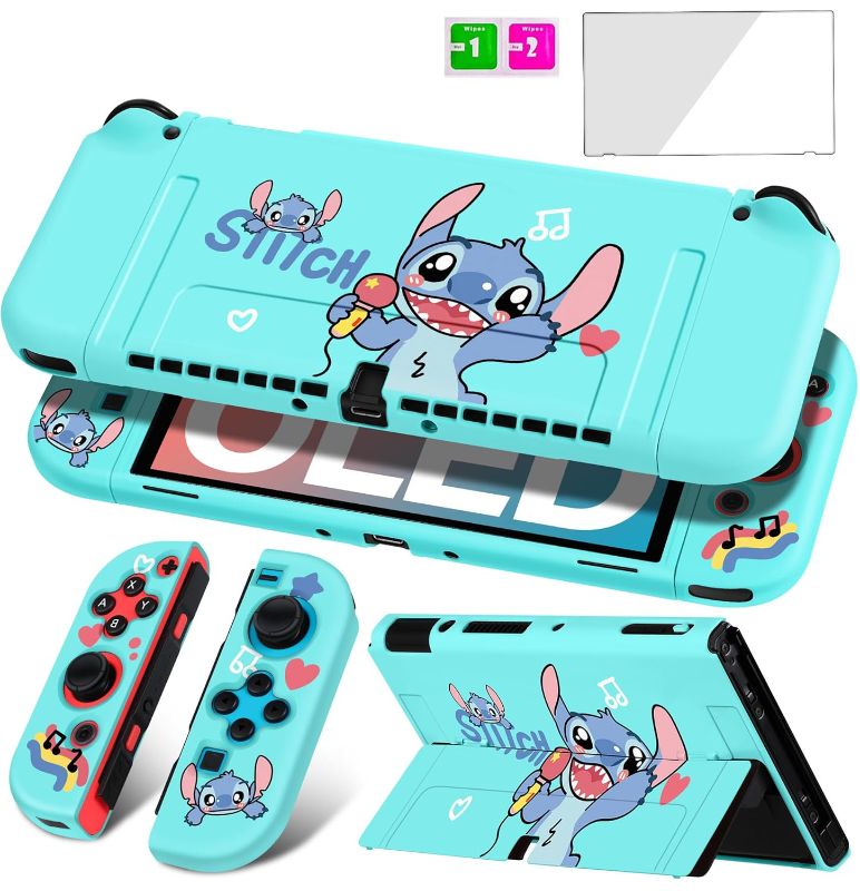 Photo 1 of 
Xinocy Cute Case for Nintendo Switch OLED 2021 Kawaii Cartoon Anime Fun Funny Design Character Cases Fashion Hard Shell Cover with Screen Protector Glass for Girls Kids Boys for Switch OLED,Stitc