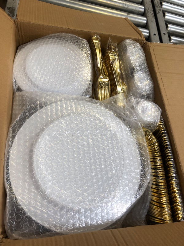 Photo 2 of 150 Pieces Gold Disposable Plates for 25 Guests