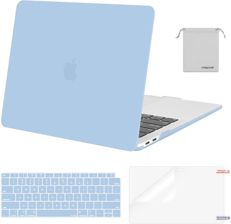 Photo 1 of MOSISO Compatible with MacBook Air 13 inch Case 2022, 2021-2018 Release A2337 M1 A2179 A1932, Plastic Hard Shell&Keyboard Cover&Screen Film&Storage Bag for MacBook Air 13.3 inch Case, Airy Blue