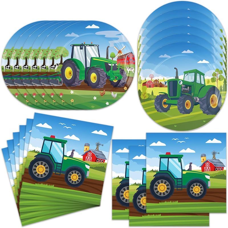 Photo 1 of 2x 40Pcs Tractors Party Supplies 20 Plates + 20 Napkin Tractors Farm Birthday Party Decorations (Tractors)