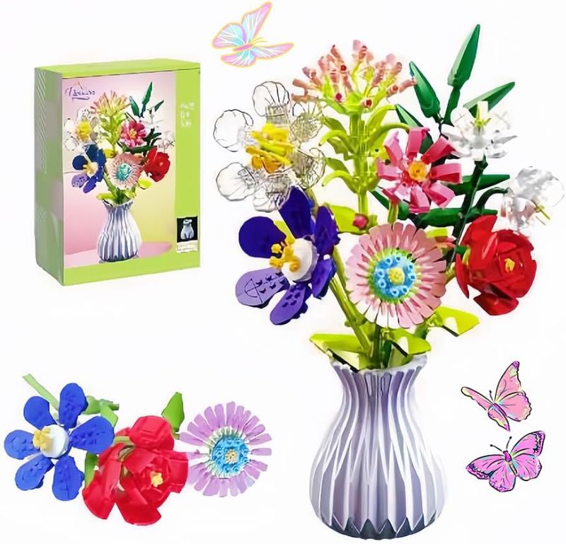 Photo 1 of Flower Bouquet Building Set with Vase, Artificial Flowers, Flower Building Blocks Kit Decoration Home, 730 Pcs Botanical Collection for Ages 6+ & Adults Gift for Birthday Mother's Day