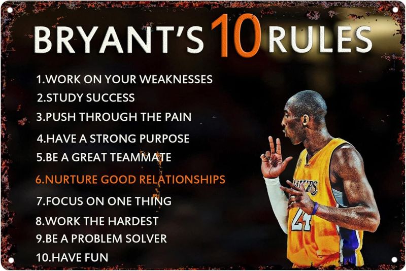 Photo 1 of Motivational Quotes Sign Mamba Mentality Poster Basketball Wall Art Inspirational Sport Poster Basketball Posters Basketball Sports Ten Rules Tin Sign Basketball Room Metal Decor For Boys Locker Room