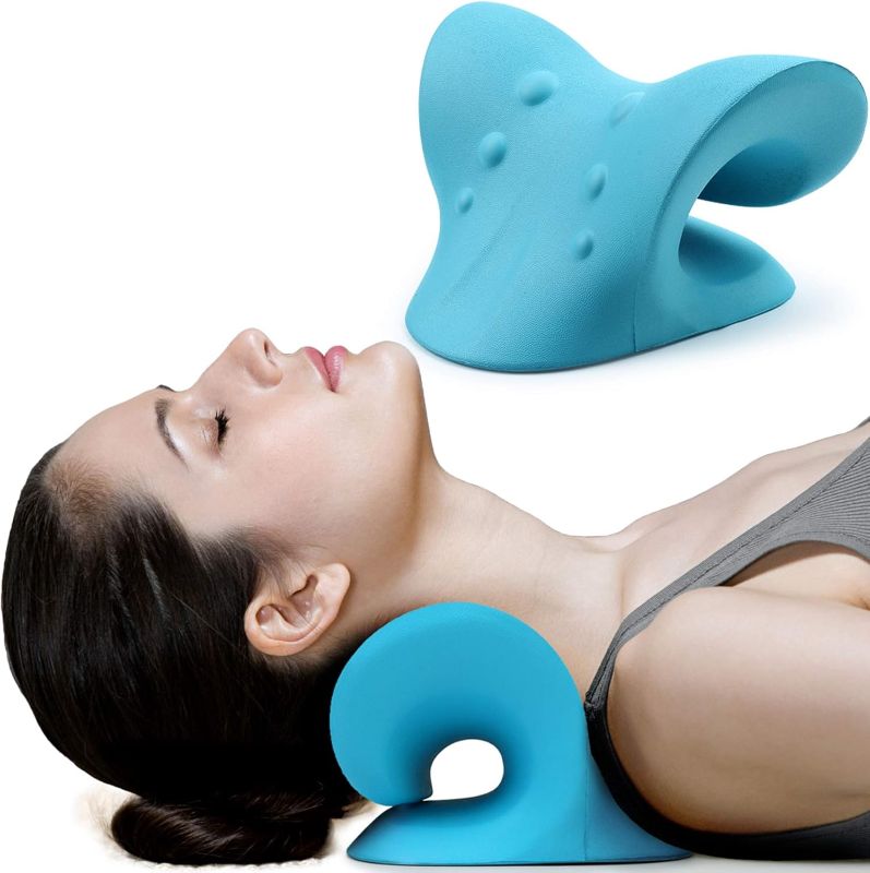 Photo 1 of RESTCLOUD Neck and Shoulder Relaxer, Cervical Traction Device for TMJ Pain Relief and Cervical Spine Alignment, Chiropractic Pillow Neck Stretcher (Blue)