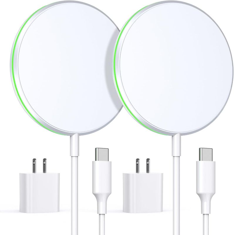 Photo 1 of 2 Pack Magnetic Wireless Charger 15W Apple Mag-Safe Charger with 20W Adapter for iPhone 16/15/14/13/12 Pro/Max/Plus/Mini AirPods 3/2/Pro 2/Pro Mag Safe Wireless Charging Pad with 5ft Charging Cable