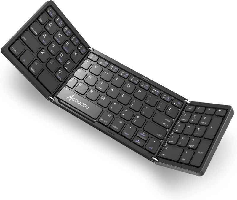 Photo 1 of Acoucou Foldable Bluetooth Keyboard with Number Pad, Portable Folding Wireless Keyboard with Numeric Keypad, Mini Size Travel Keyboard for Phones/Laptops/Tablets, fit for iOS Windows Android Systems