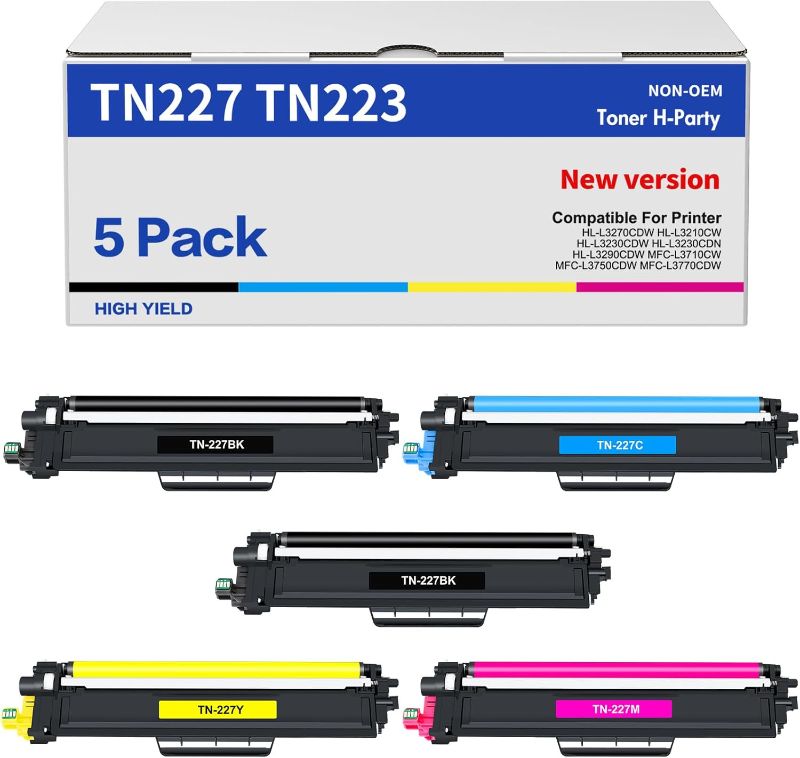 Photo 1 of TN227 TN-227BK/C/M/Y High Yield Toner Cartridge: Compatible Replacement for Brother TN-223BK/C/M/Y TN-227 TN223 TN 227 for HL-L3270CDW MFC-L3770CDW HL-L3290CDW MFC-L3750CDW HL-L3210CW Printer 4 Pack