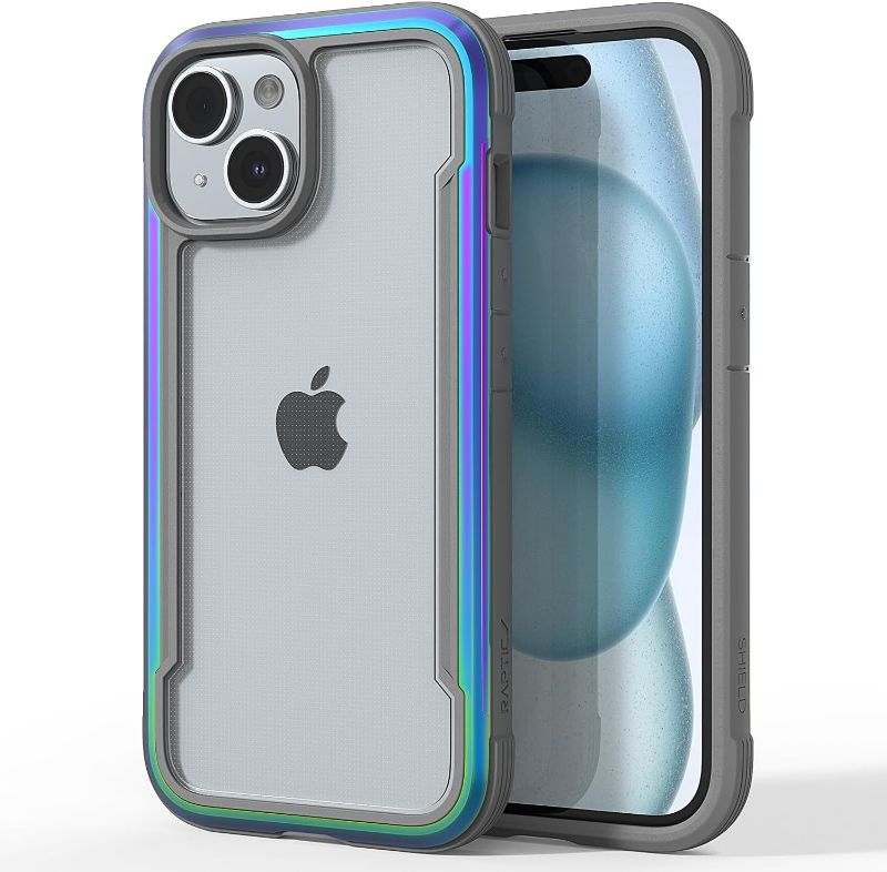 Photo 1 of RAPTIC Shield for iPhone 15 Case, Shockproof Protective Clear Case, Military Grade 10ft Drop Tested, Durable Aluminum Frame, Anti-Yellowing Technology Case, 6.1 inch, Iridescent