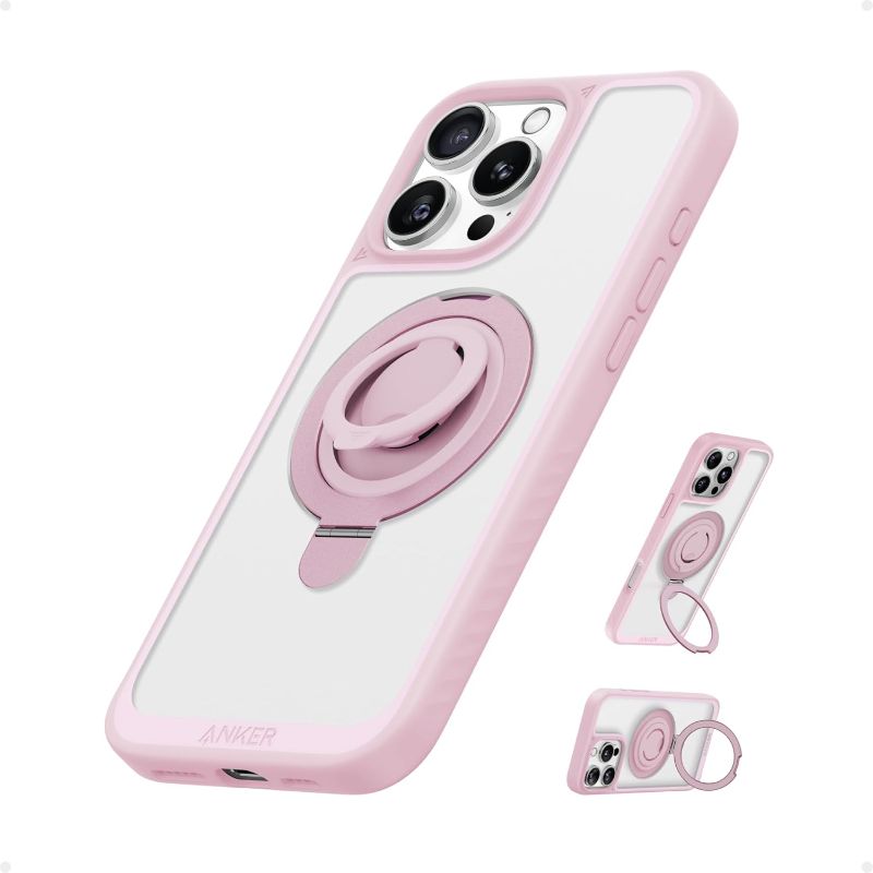 Photo 1 of Anker Magnetic Ring Stand for iPhone 16 Pro Max Case, Silicone Finger Ring Grip Stand Holder, Military Grade Drop Tested, Compatible with MagSafe, Built in Kickstand, Soft Edge Anti-Fingerprint, Pink