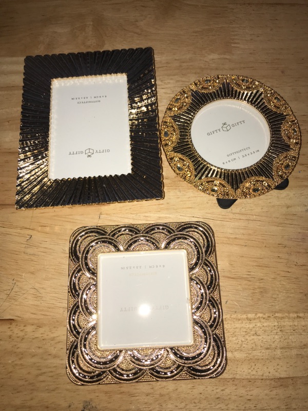 Photo 2 of Classic Gold 1920s Mini Frame Set/Set of 3/2.5x2.5 & 2.5x3.5 In | For Tabletop Display | Perfect for Home Decor, Wedding, Graduation, Or Milestone Photos