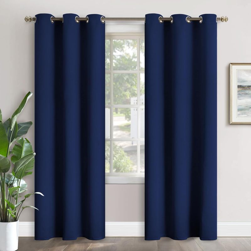 Photo 1 of YoungsTex Blackout Curtains 84 Inches Long for Bedroom - Thermal Insulated with Grommet Top Room Darkening Curtain Drapes for Living Room, 2 Panels, 42 x 84 Inch, Navy Blue