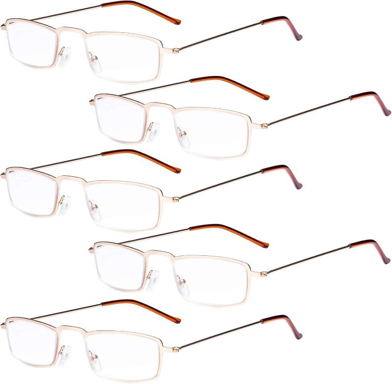 Photo 1 of Eyekepper 5-Pack Straight Thin Stamped Metal Frame Half-Eye Style Reading Glasses Readers Gold +2.5