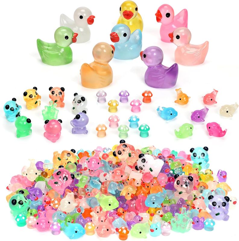 Photo 1 of Luminous Mini Resin Ducks Tiny Animals Glow in The Dark Duck Panda Dolphin Mushroom 4 Combination Sets for Garden Micro Landscape Aquarium Potted Dollhouse Decor 105PCS