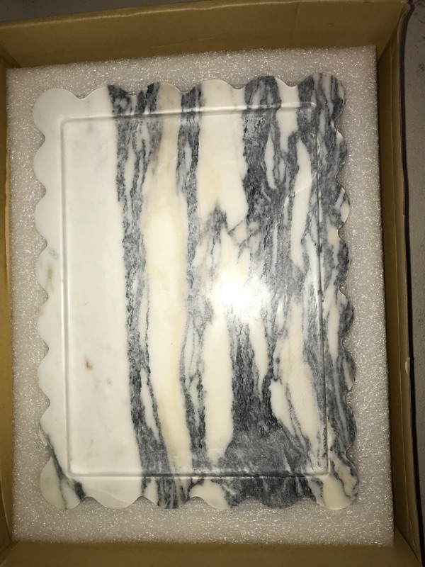 Photo 1 of Genuine Calacatta Viola Scalloped Marble Tray 10.8"x8", Rectangle Luxury Vanity Tray for Bathroom Kitchen Counter, Decorative Tray for Dresser Home Decor