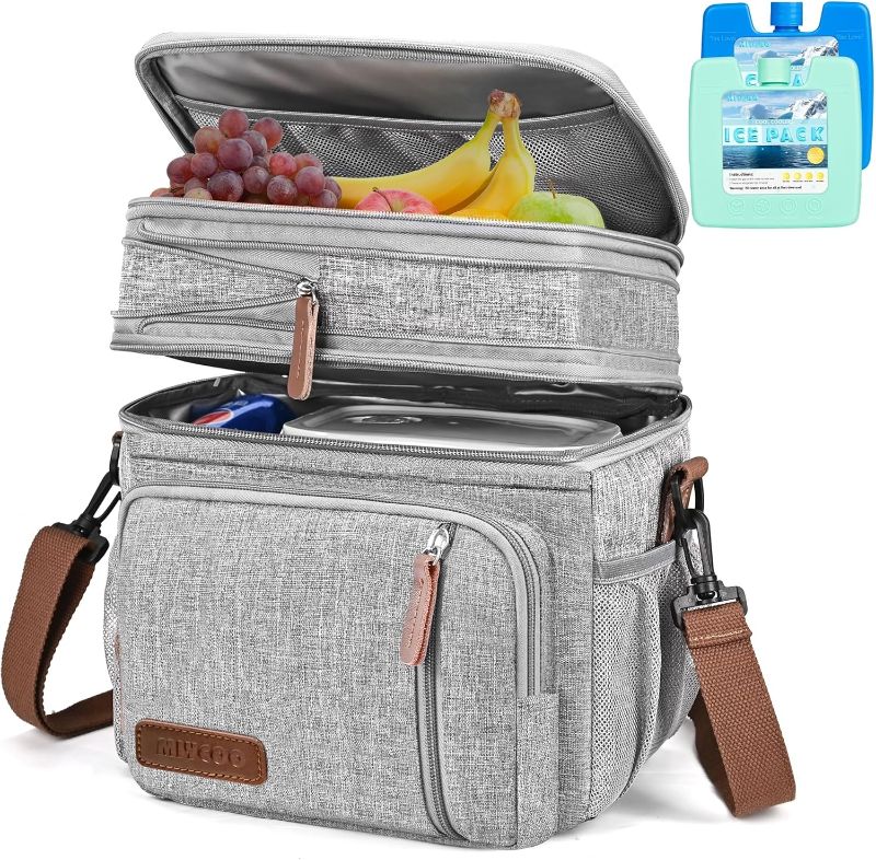 Photo 1 of MIYCOO Lunch Bag for Women Men Double Deck Lunch Box - Leakproof Insulated Soft Large Adult Lunch Cooler Bag for Work, (Grey,15L)