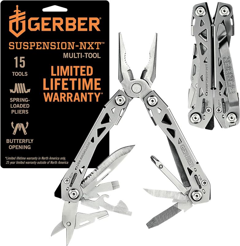 Photo 1 of Gerber Gear Suspension-NXT 15-in-1 EDC Multi tool with Pocket Knife, Needle Nose Pliers and Wire Stripper Tools, Gifts for Men, Survival and Camping Gear, Stainless Steel